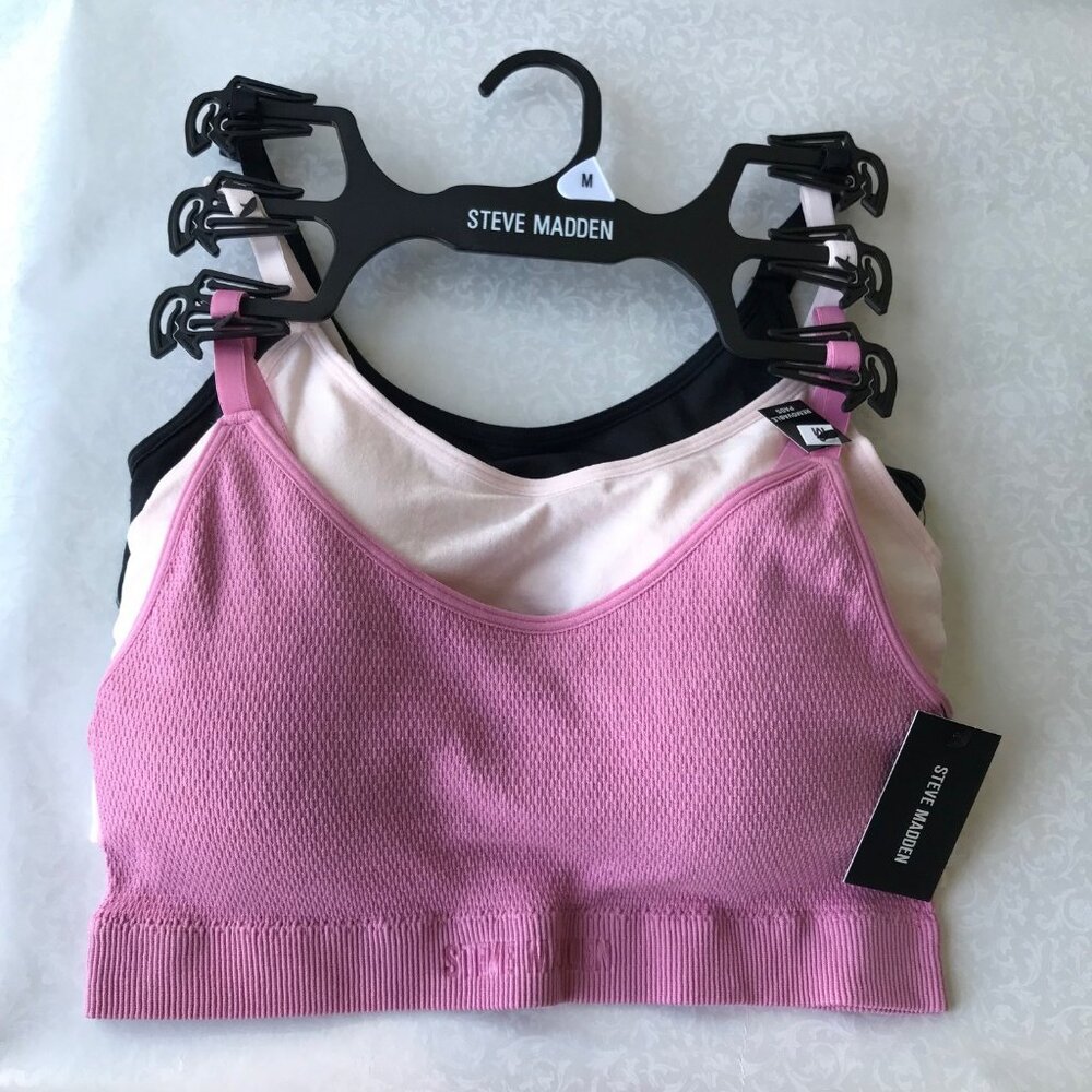Steve Madden Women's 3 Pack Ribbed Lounge Bra's w/Logo Sz : M NWT MSRP $72